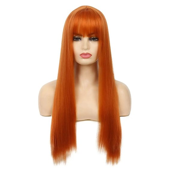 Orange Wig-Long Straight Hair Wig with Bangs - Picture 7 of 8
